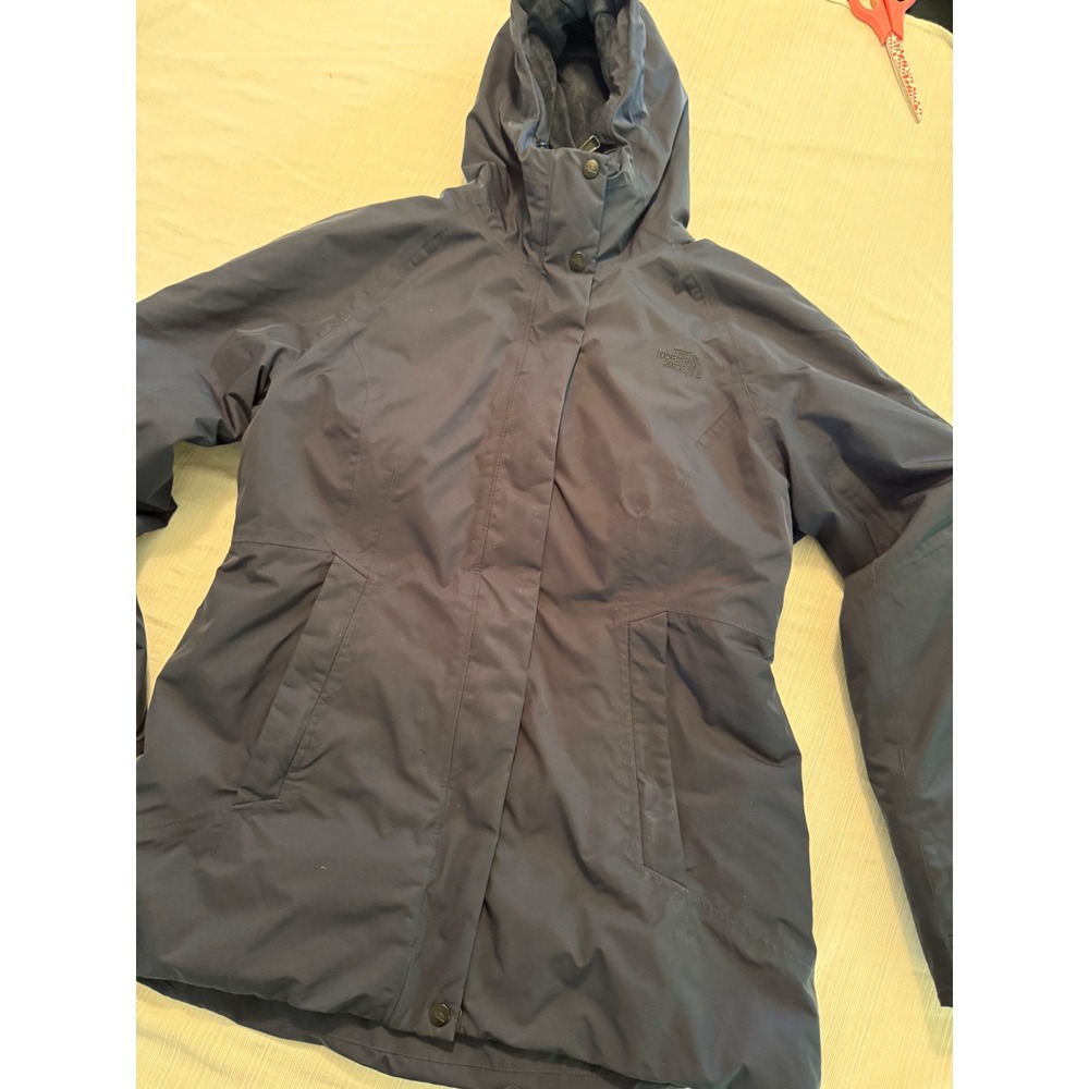 The North Face Womens Navy Blue Down Insulated Hooded Parka Jacket Large Fleece